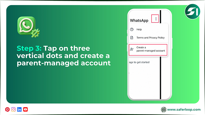 Tap on three vertical dots and create a parent-managed account