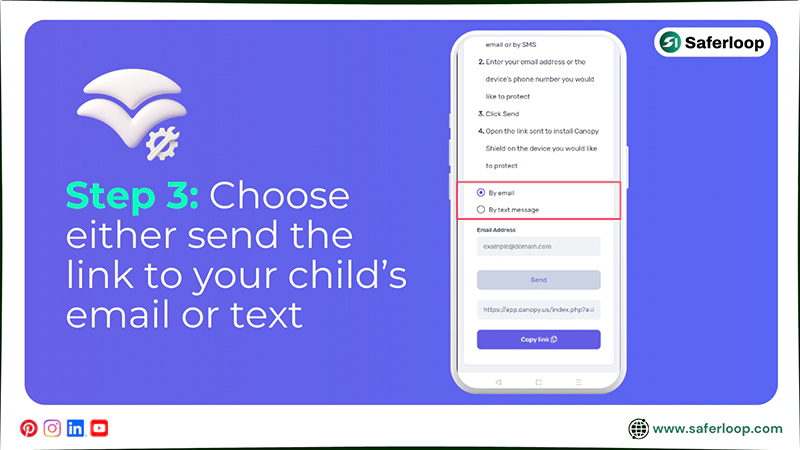 Choose either send the link to your child’s email or text