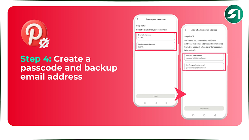Create a passcode and backup email address