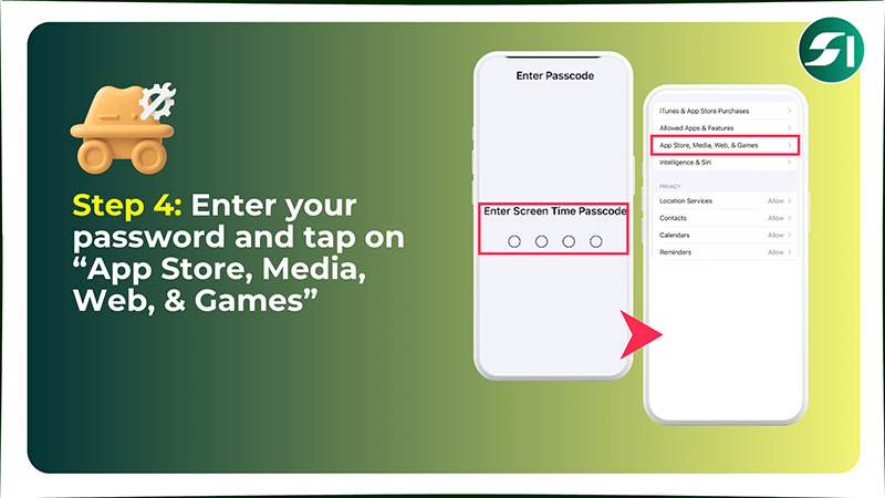 Enter your password and tap on App Store Media Web and Games