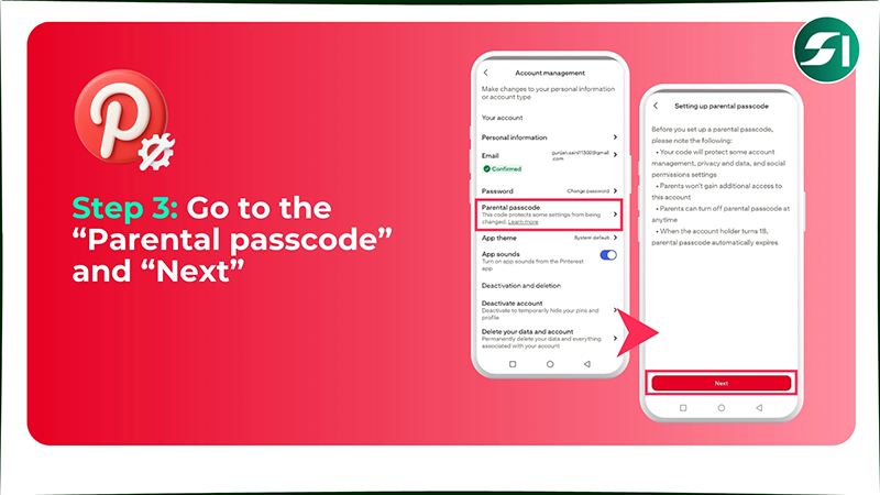 Go to the “Parental passcode” and “Next”