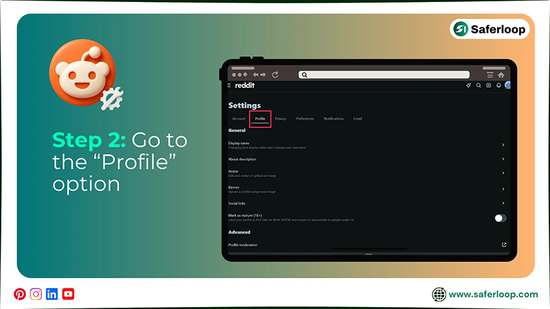 Go to the “Profile” option