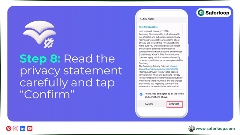 Read the privacy statement carefully and tap Confirm