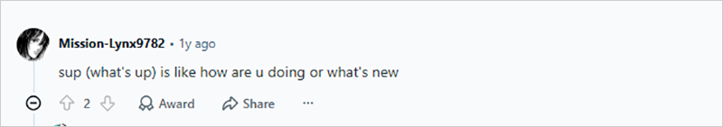 Reddit user talks about SUP meaning in Slang