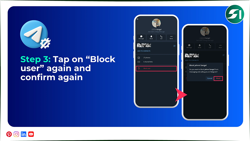 Tap on Block user again and confirm again