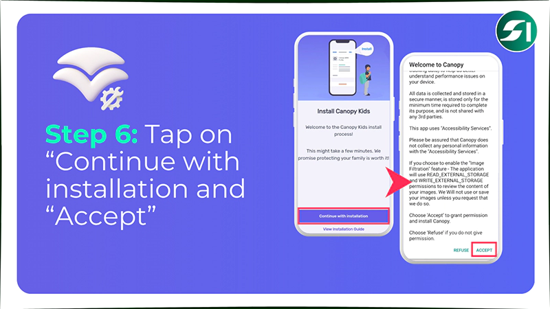 Tap on Continue with installation and Accept