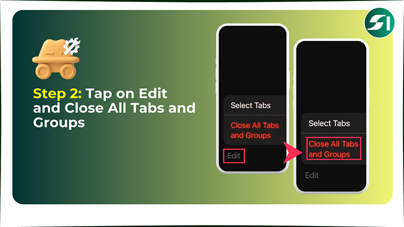 Tap on Edit and Close All Tabs and Groups