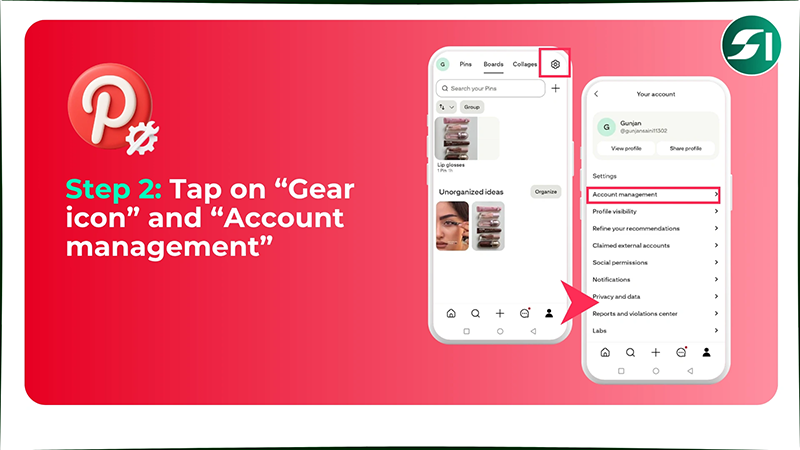 Tap on “Gear icon” and “Account management”