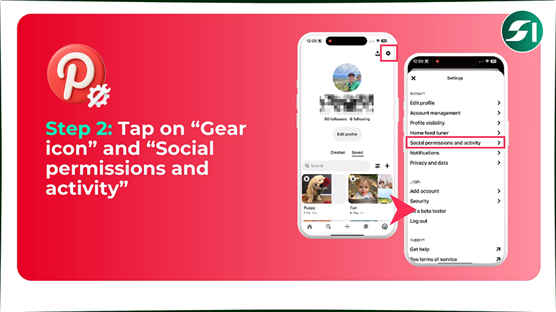 Tap on “Gear icon” and “Social permissions and activity”