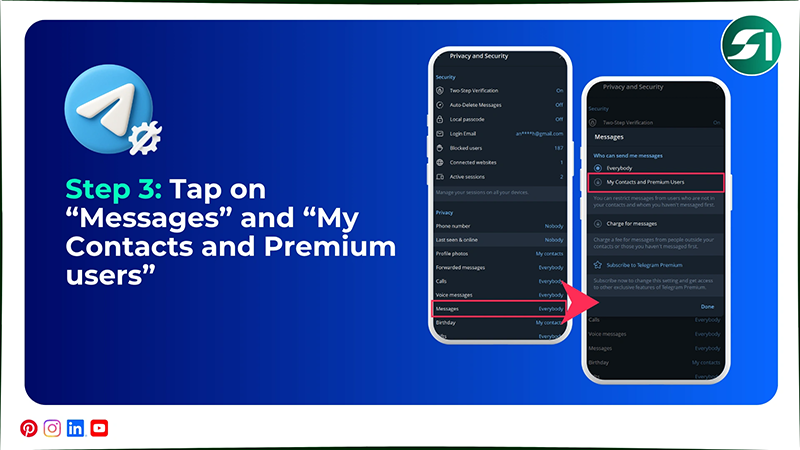 Tap on Messages and My Contacts and Premium users
