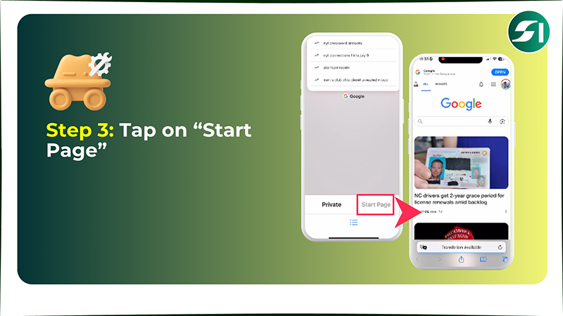 Tap on Start Page