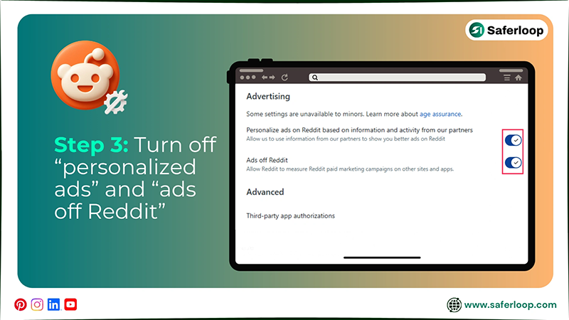 Turn off “personalized ads” and “ads off Reddit”