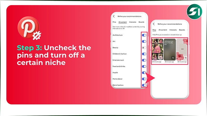Uncheck the pins and turn off a certain niche