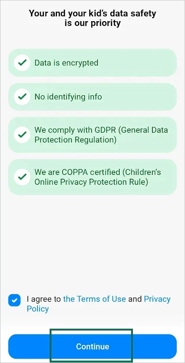 Click on the check box and Continue